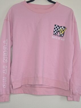 MTV Pink Graphic Pullover Sweatshirt Crew Neck Woman's Size L